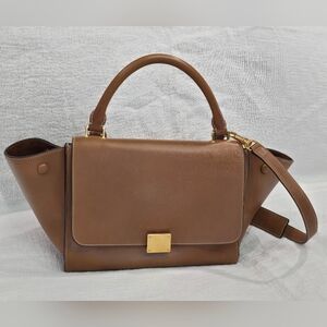 Celine Small Trapeze Bag Tan Natural Calfskin Leather Luggage Phantom Tote Brown
